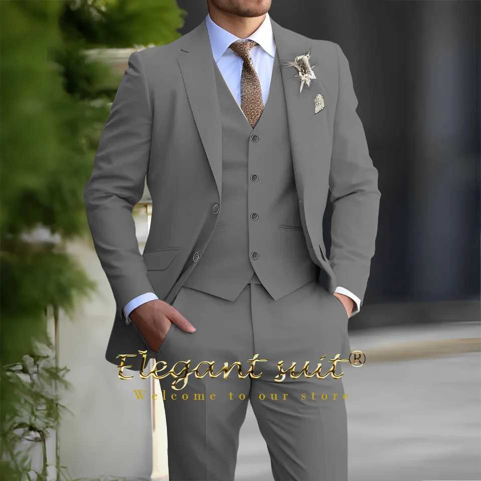 Mens ivory white 3-piece suit (jacket + vest + trousers) two-button fit elegant fashionable and high-quality formal wearXJ250222