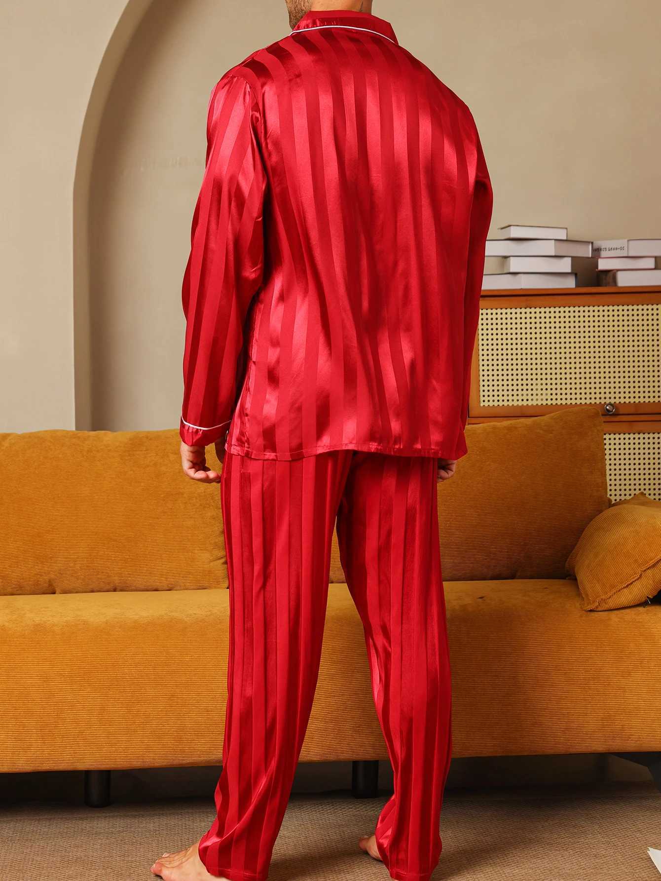 Two piece sets mens pajamas autumn and winter silk satin long sleeved pants casual minimalist letter embroidered sleepwear setXJ250222