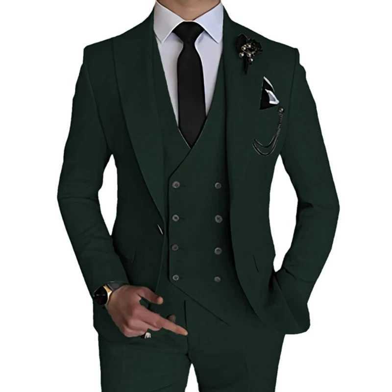 Fashion New Men Boutique Business Solid Color Wedding Suit Coat Pants Vest 3Pcs Set Dress Blazers Jacket Trousers Mens clothingXJ250222