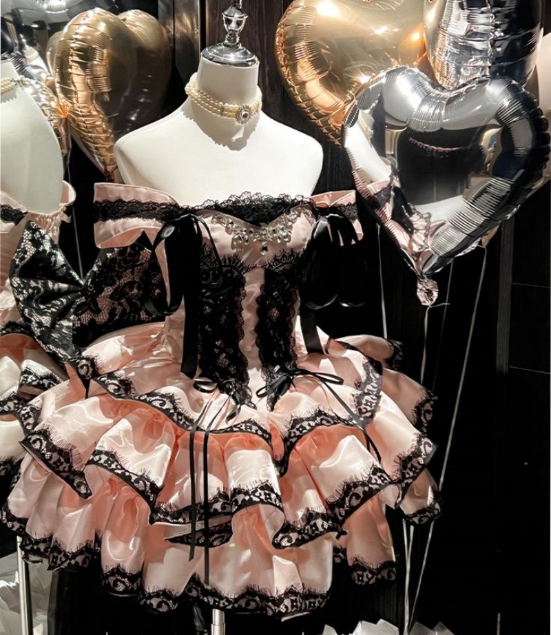 Vintage Mini Short Ball Gown Prom Dresses With Bow Back Lace Appliques Peach Pink And Black Off Shoulder Cocktail Party Special Occasion Gowns Hoemcom