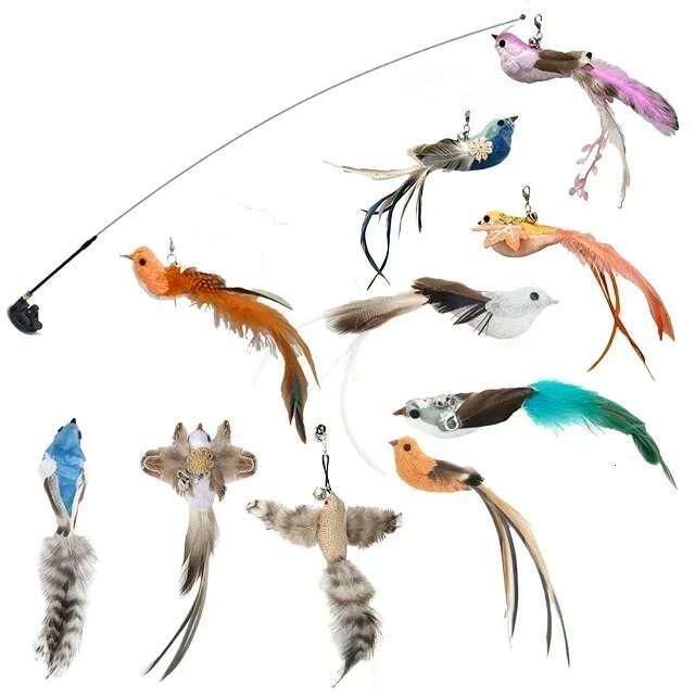 Simulation Bird Funny Interactive Pea with Bell Cat Stick Toy for Kitten Playing Teaser Wand Toys Pet Cats Supplies