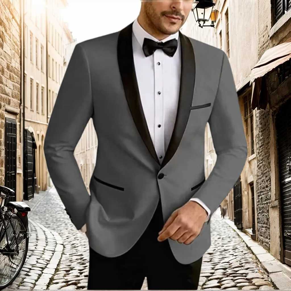 High Quality Mens Suit Slim 2 Piece Blazer and Pant Suit Set Shawl Lapel Formal Wedding Dresses Business Tuxedo Suits for MenXJ250222