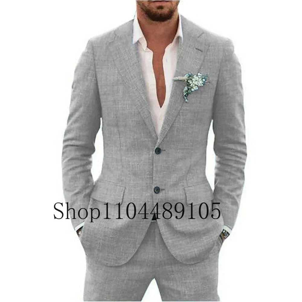 Linen Suit Blazer and Pants Set Advanced Customization Business Activities Pocket in A Slot Single Breasted Men ClothingXJ250222