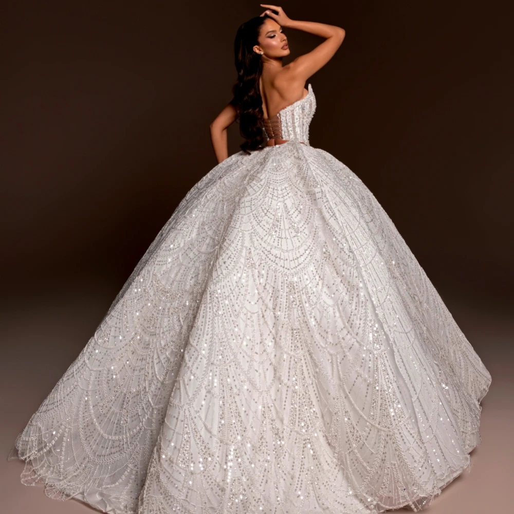 Gorgeous Ball Gown Wedding Dress For Women Sweetheart Neck Sleeveless Bridal Gowns Lace Sequins Backless Sweep Train Dresses Custom Made vestidos de n