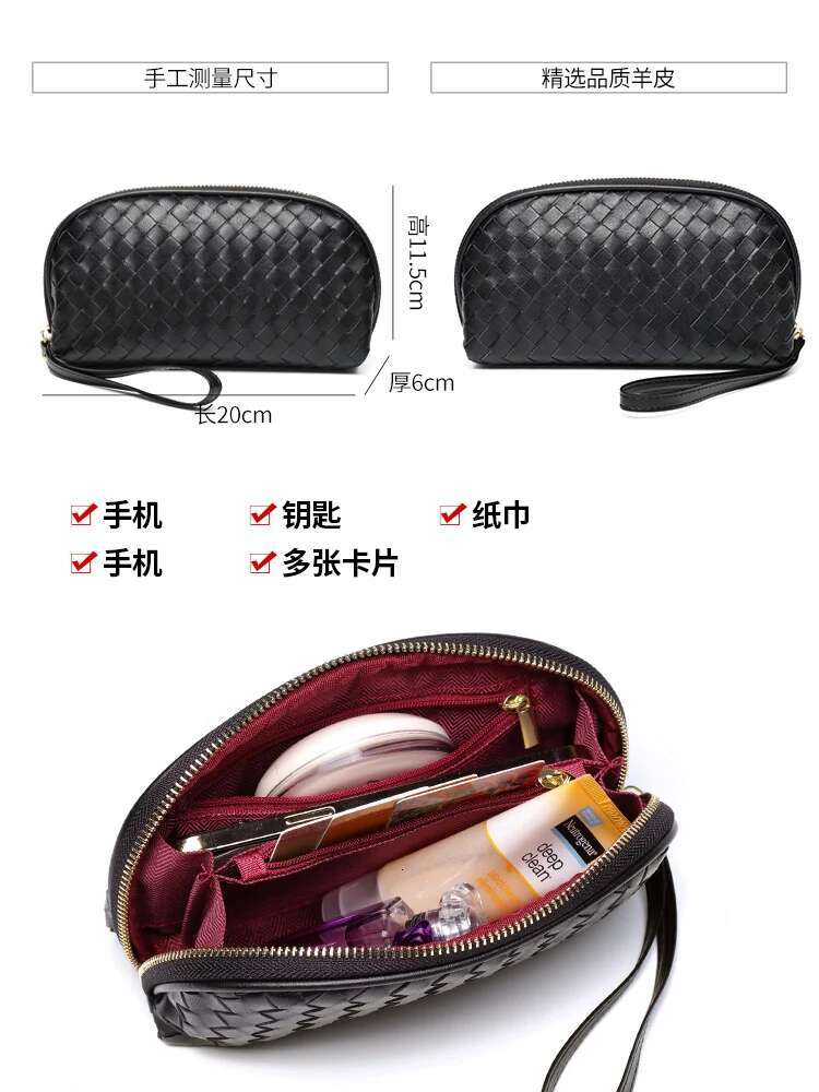 Woven Genuine Leather Lady Handbag Large Capacity Coin Purse For Women 2024 New Sheepskin Phone Clutch Bag 45