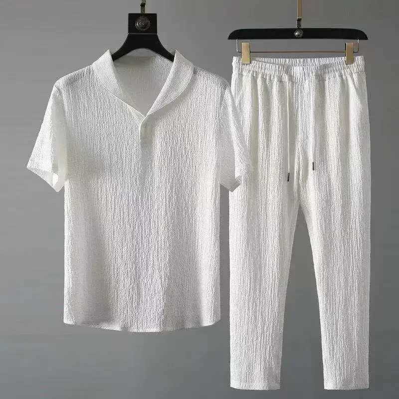 Prowow Bao You Leisure Set for Men New Summer Thin Sports Set for Men Fashion Short Sleeve Long Pants Trend Light Luxury M250221