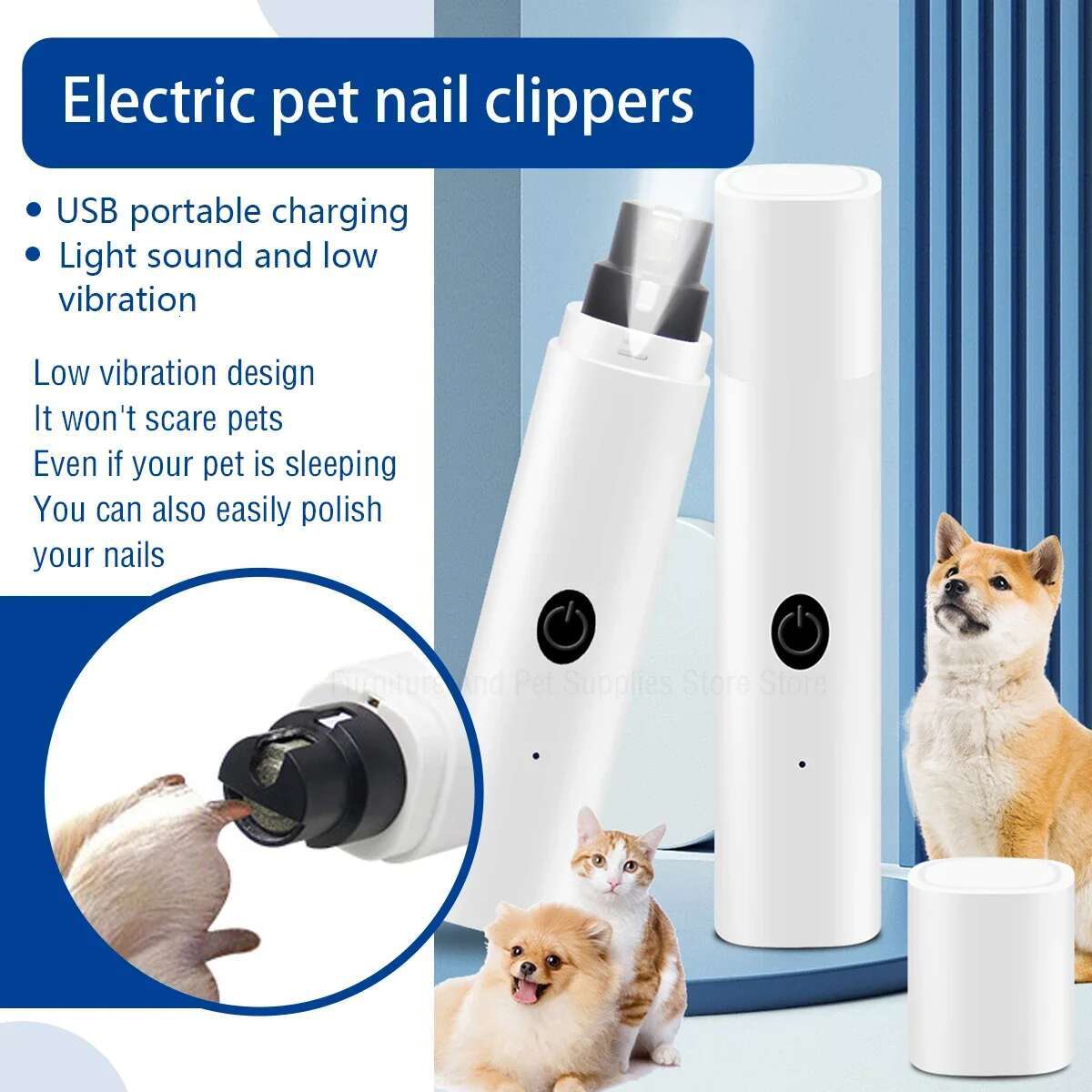 Electric Clippers for Dog Grinders Rechargeable USB Charging LED Light Pet Quiet Cat Paws Nail Grooming Supplies