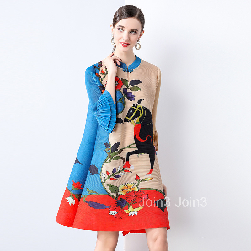 Miyake New Chinese style Mothers Dress for Women Autumn Style Reduced Age Printed Large Chinese Style Improved Cheongsam Skirt