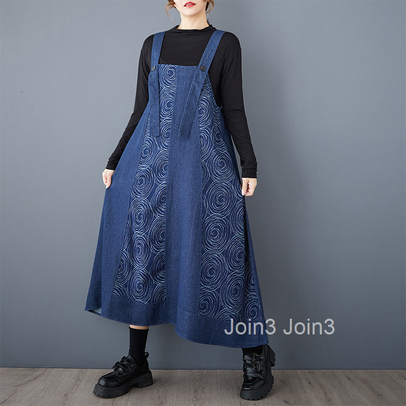 Spring and Autumn New Loose Dark Crafted Cowboy Splicing Skinny Strap Dress