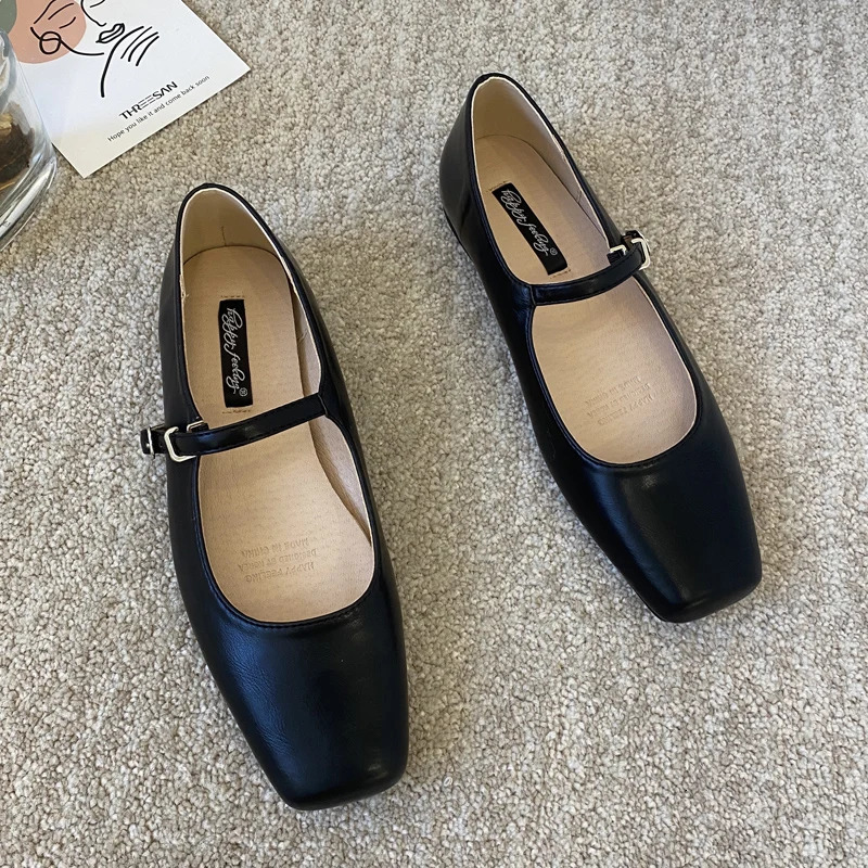 Fashionable French Square Head Silver Mary Jane Womens Shoes Comfortable Flat Bottom Soft Sole Ballet Dance Shoes 250221