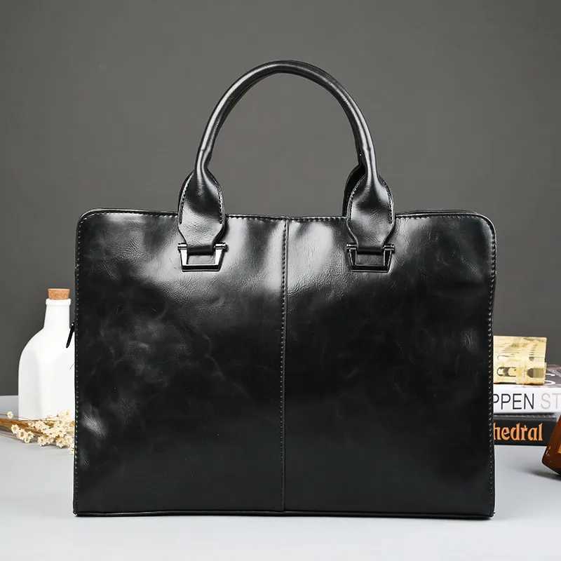 Mens Business office Briefcase Computer Laptop Handbag men Top PU Leather Tote man Large Solid Shoulder bags Black Vintage bag Z250220