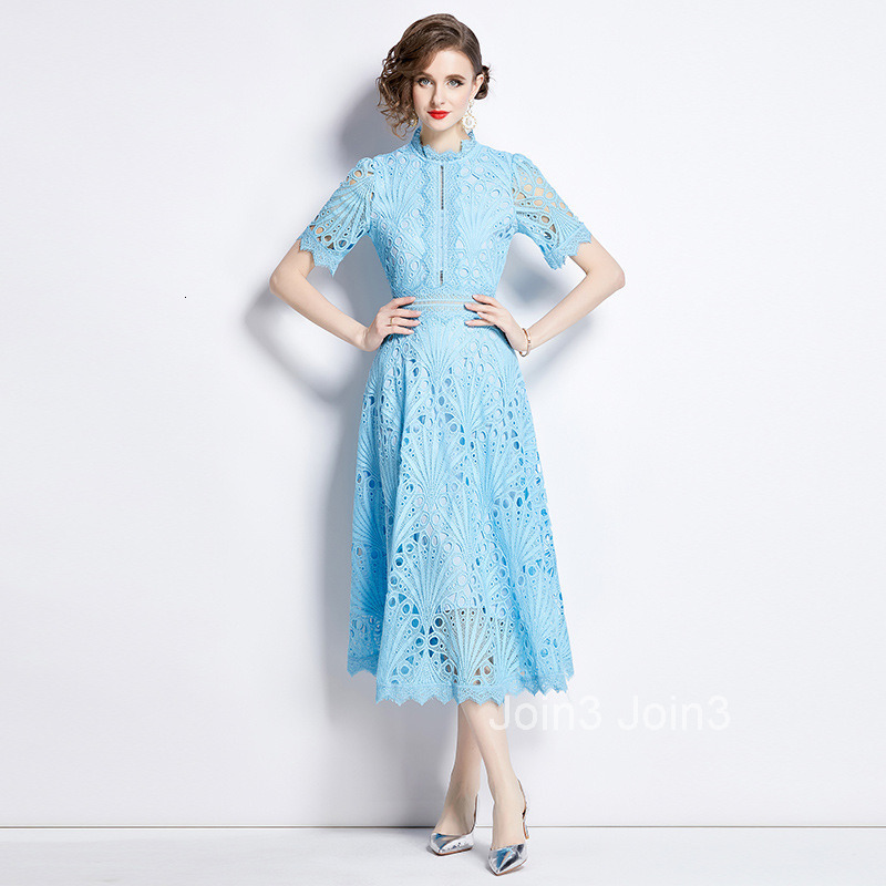 Summer New Womens Clothing Style Fashion Lace Dress Hook Flower Embroidery Large Swing Long Dress