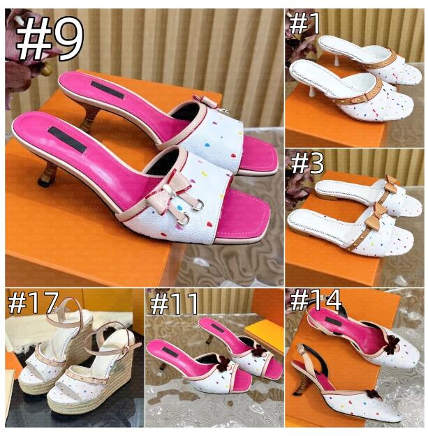 High Heels Designer Sandals Womens Slippers Luxury Mid Heel Ladies denim blue White Black Brown Classics Slides Leather Women Sandal