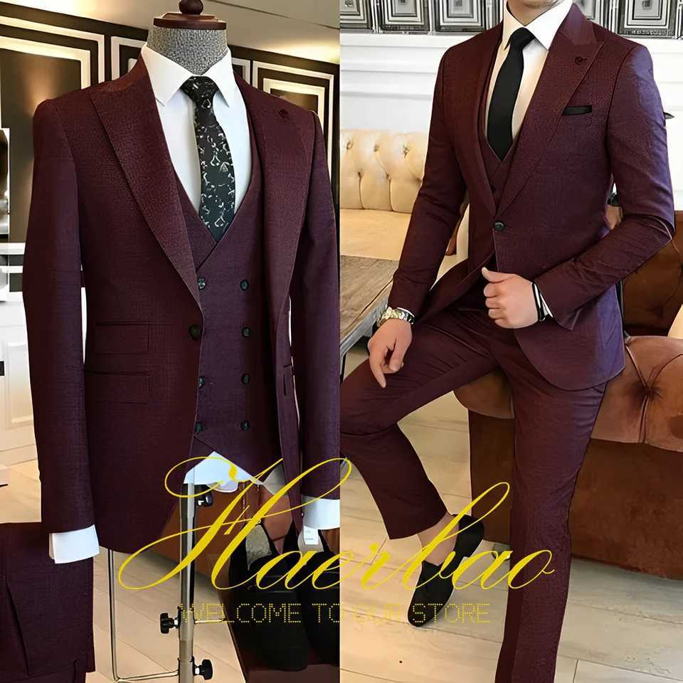 Navy Blue Mens Suit Business Workwear Formal Party Tuxedo Groom Wedding (Jacket Vest Pants) 3-piece Set 2023 CustomizedXJ250222