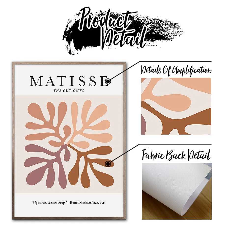 Abstract Henri Matisse Fancy Line Face Coral Leaves Posters and Prints Wall Art Canvas Painting for Interior Pictures Ro Decor Y250218