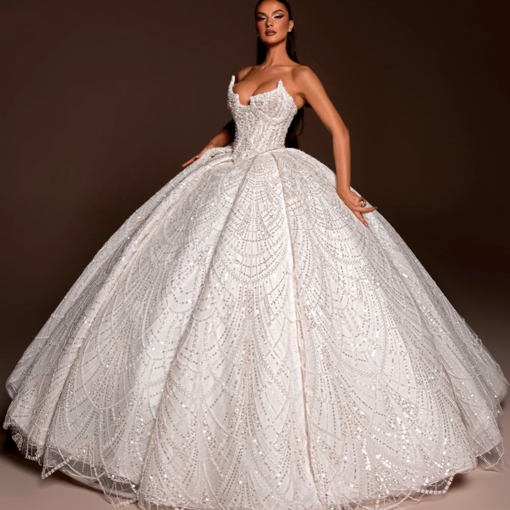Gorgeous Ball Gown Wedding Dress For Women Sweetheart Neck Sleeveless Bridal Gowns Lace Sequins Backless Sweep Train Dresses Custom Made vestidos de n