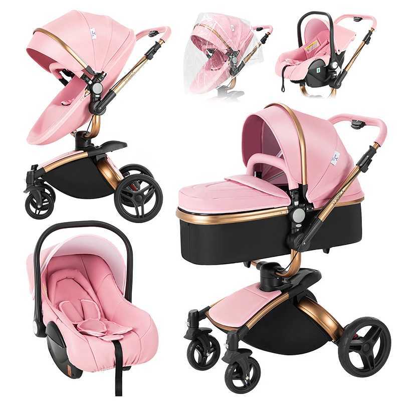 Luxury leather Baby Stroller 3in1 baby carrias baby three pieces baby car Stroller lightweight stroller baby items baby tricycleXJ250222