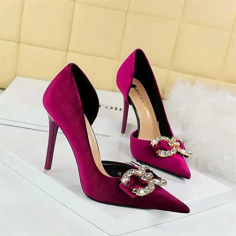 Fi Womens High Heels Rhine Buckle Bow Green Pink Pointed Toe Party Pump Veet Luxury Elegant Wedding Evening ShoesXJ250221