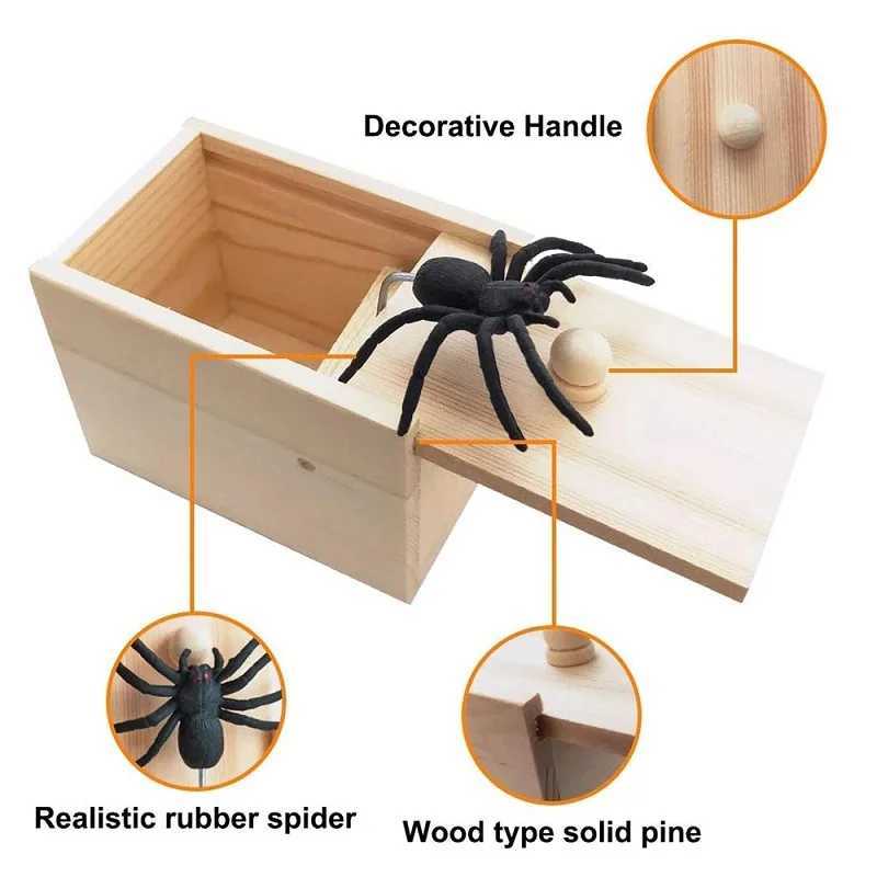 Spider Prank Box Pop Out Rubber Spider Handmade Wooden Scare Box Games Fun Surprise Joke Prank Trick Toy for Kids Halloween Gift Z250220