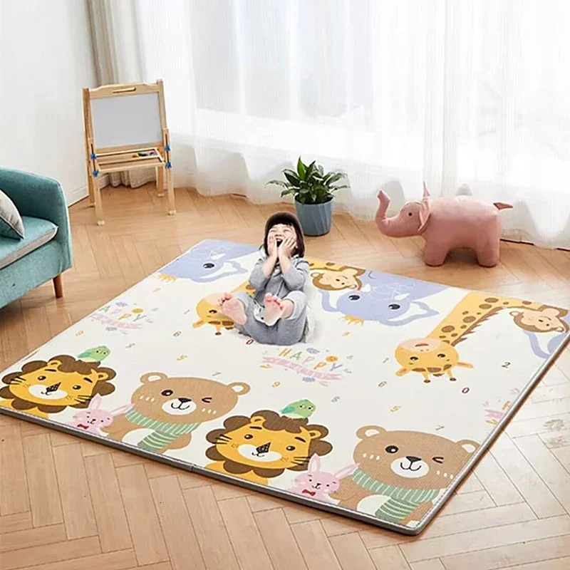 200cm180cm Thick Baby Crawling Play Mats Cartoon Lion Giraffe Folding Mat Carpet for Childrens Safety Rug Playmat 250221