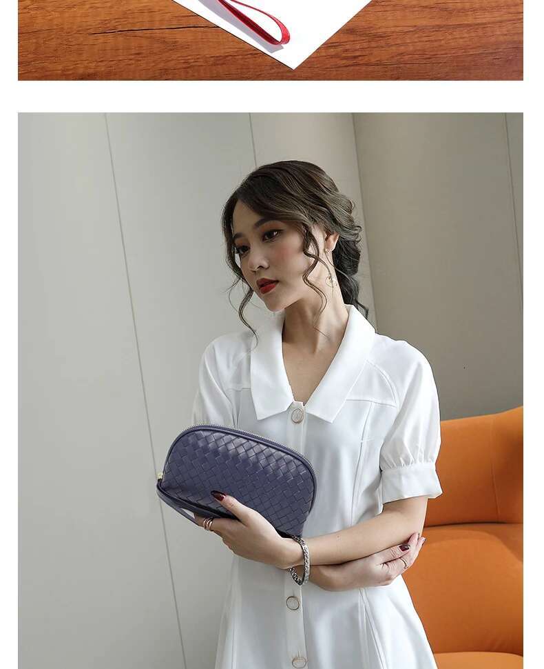 Woven Genuine Leather Lady Handbag Large Capacity Coin Purse For Women 2024 New Sheepskin Phone Clutch Bag 45