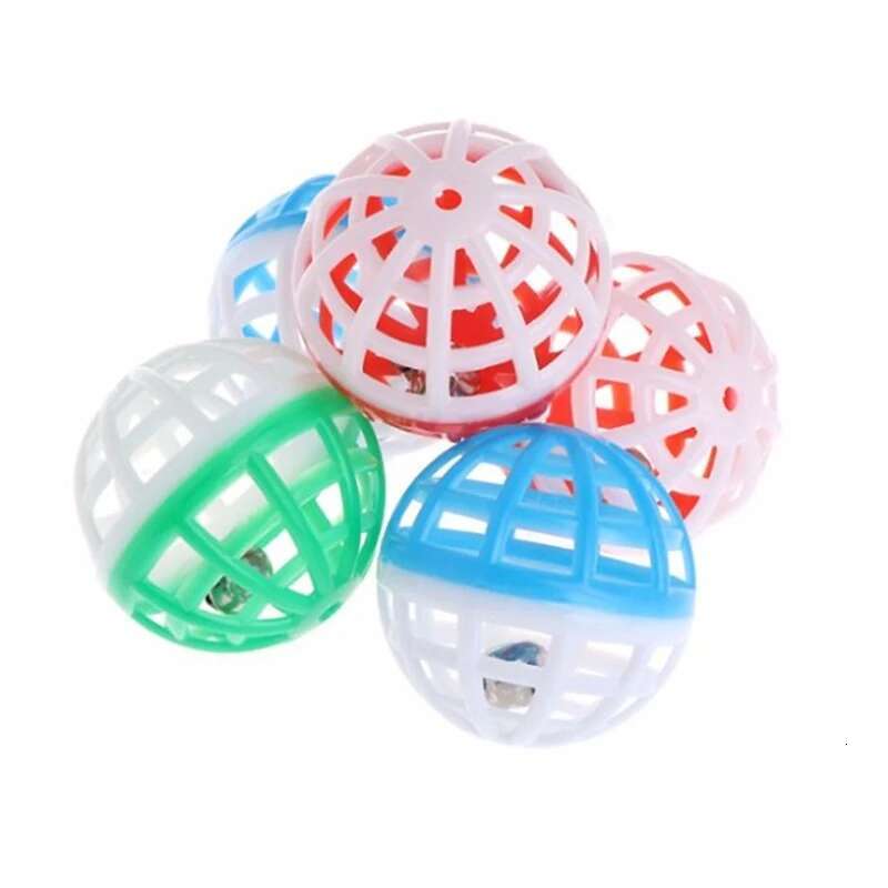 10pcs/set Plastic Sound Toy Hollow Out Round Pet Colorful Playing Ball Toys With Small Bell Cat Products