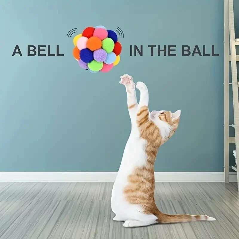 3PCS Toys Plush Toy Pet Elastic Bell Self Hi Playing Cat Colorful Woolen Ball
