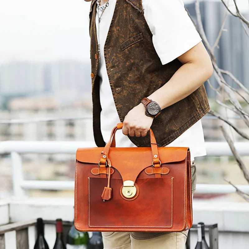 high quality luxury genuine leather men briefcase business casual designer organizer real cowhide anti-theft work messenger bag Z250220