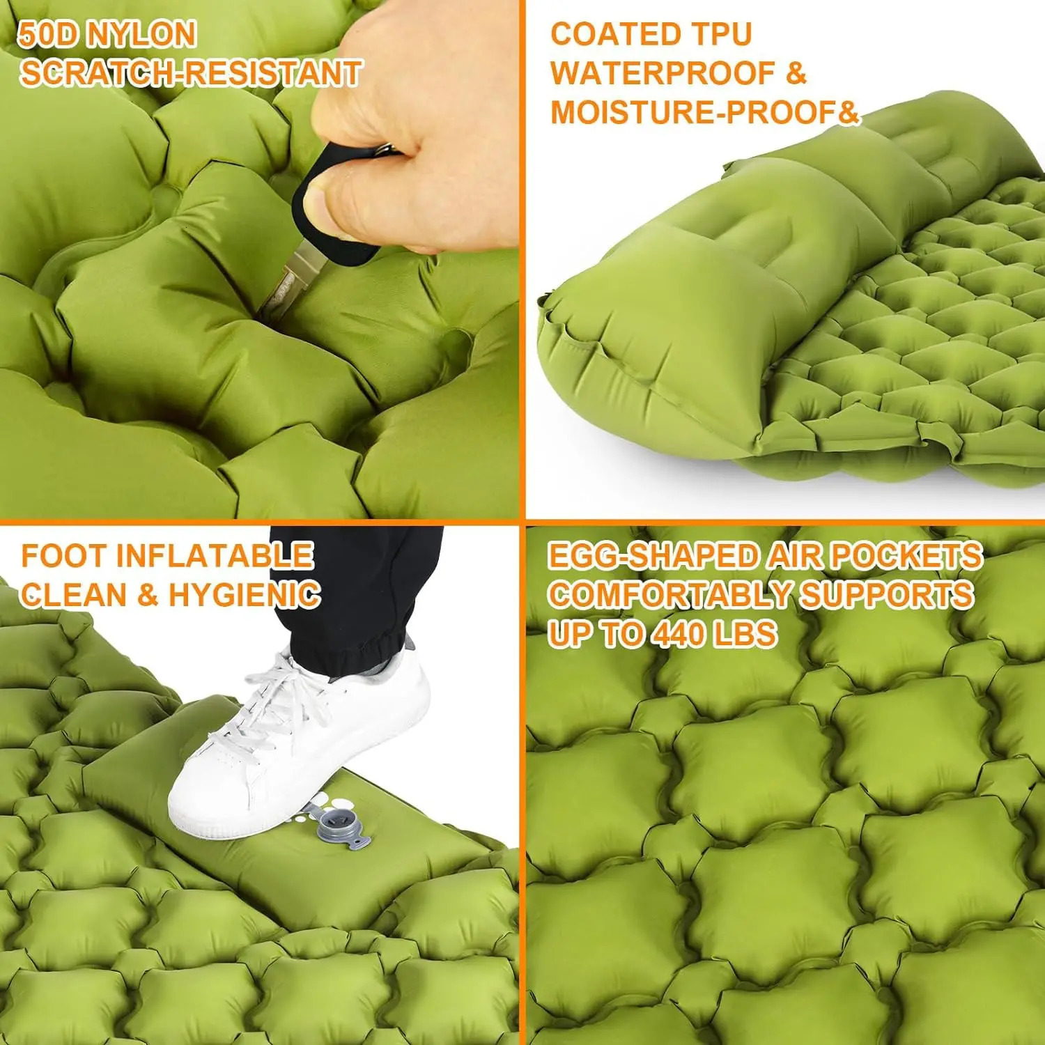 Camping Air Matt Double Sleeping Pad Inflatable Air Mat with Pillow Air Mattress Nature Hike Waterproof Folding Sleeping Mat 250221
