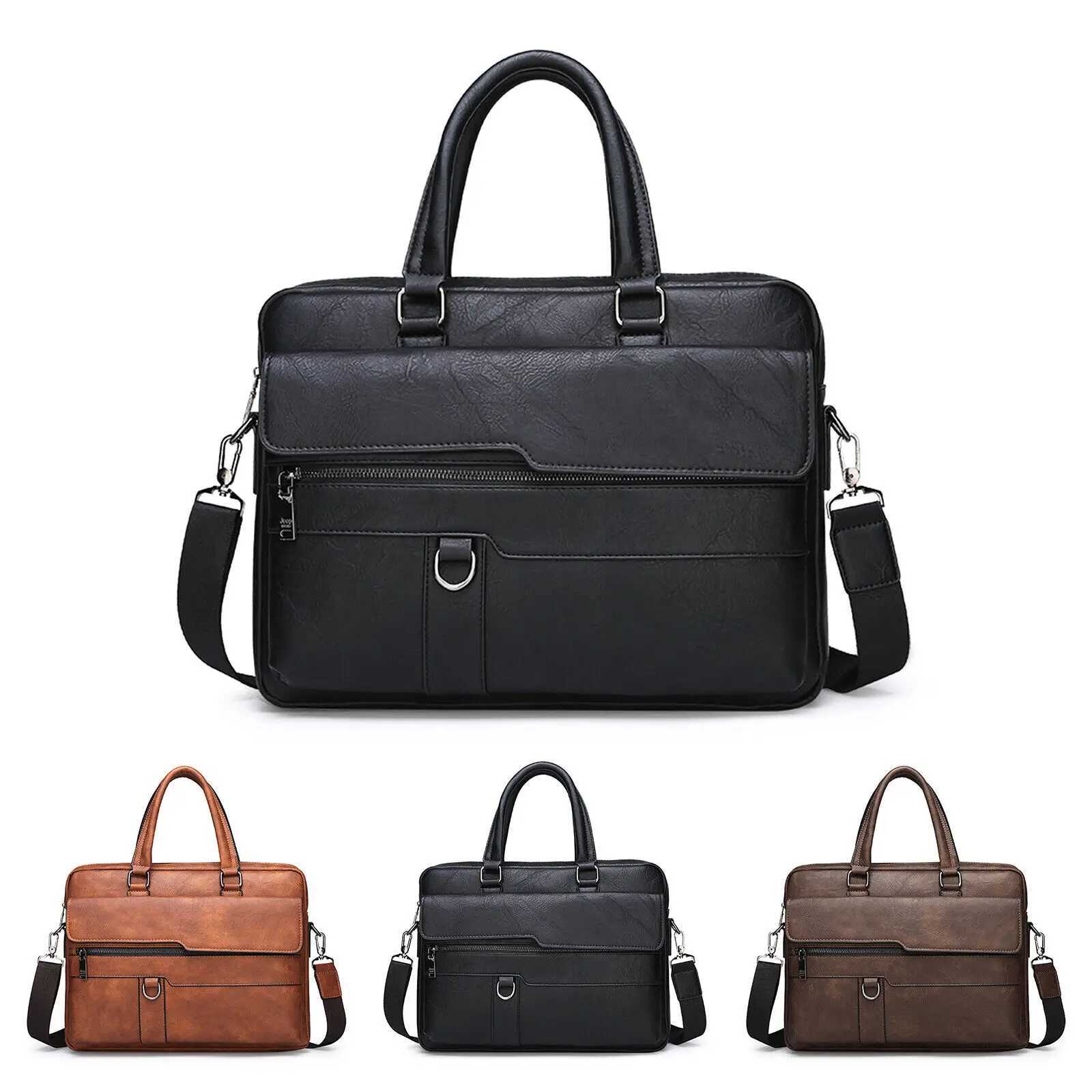 Mens Oil Waxy Leather Antique Design Black Business Briefcase 16 Laptop Document Case Attache Messenger Bag Tote Portfolio Z250220