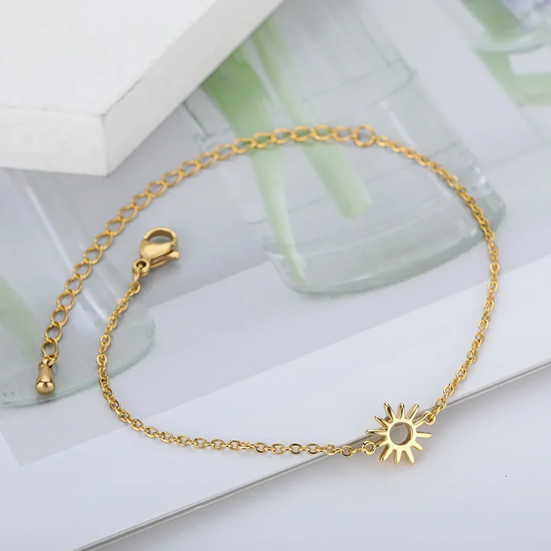 Jewelry Sun Hollow Couple Bracelet Womens Stainless Steel Chain Bracelet Retro Sunflower Ankle Bohemian Foot Accessories 250220