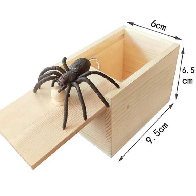 Spider Prank Box Pop Out Rubber Spider Handmade Wooden Scare Box Games Fun Surprise Joke Prank Trick Toy for Kids Halloween Gift Z250220