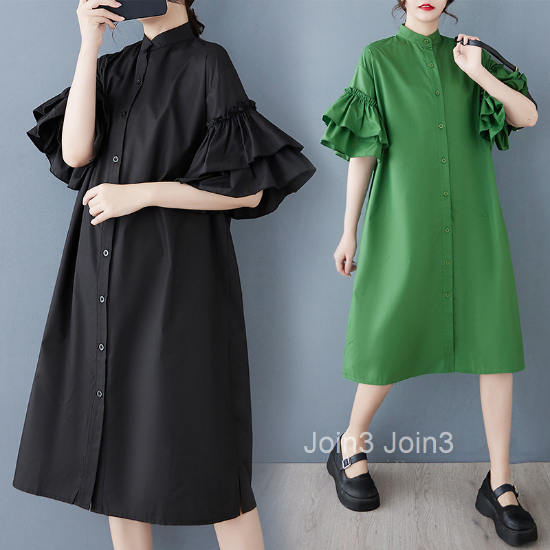 Spring/Summer New Fashionable Stand up Collar Lotus Sleeve Dress Casual Slimming Shirt Dress