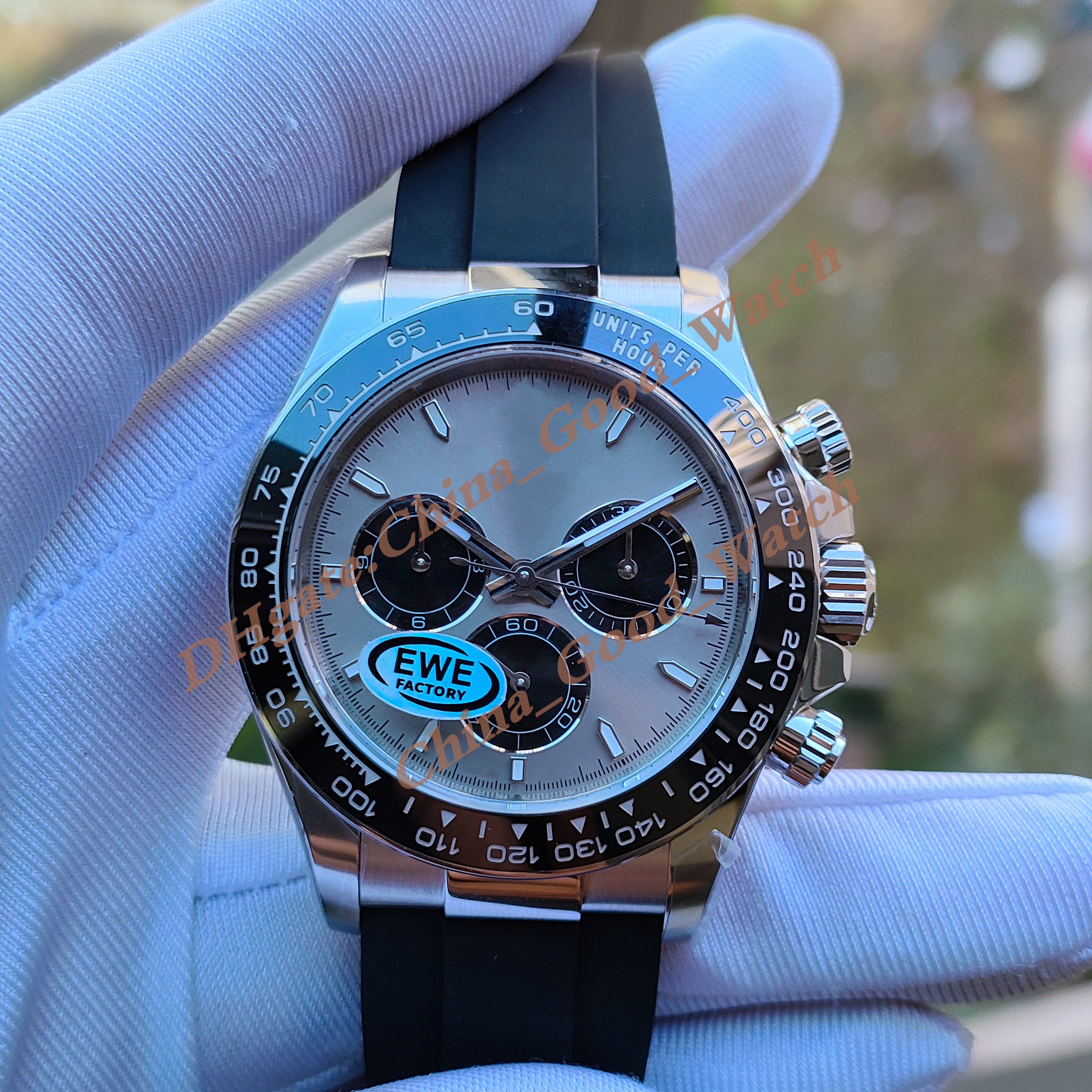 EWE Factory TOP Quatily Watches 126519 126518 Cal.4131 Chronograph Watches 40MM Automatic Mechanical Watch Grey dial Rubber strap Men's Watch Wristwatches