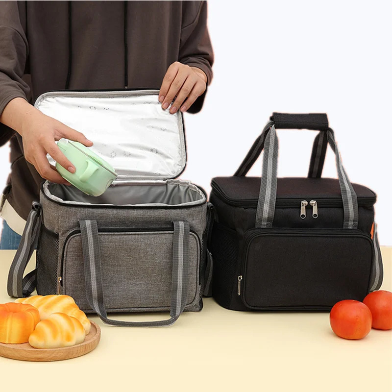 15L Portable Large Insulated Lunch Bag Black Waterproof Leak-proof Thickened Handheld Shoulder Carry Outdoor Picnic Lunch Bag 250221ww