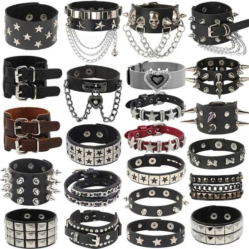 Punk Hip Hop Rock PU Leather Bracelet Unisex Trendy Chain Skull Pentagram Rivet Bracelet Party Jewelry Accessories W250221