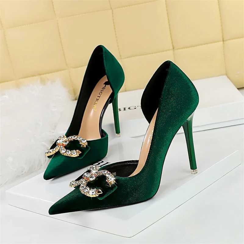 Fi Womens High Heels Rhine Buckle Bow Green Pink Pointed Toe Party Pump Veet Luxury Elegant Wedding Evening ShoesXJ250221