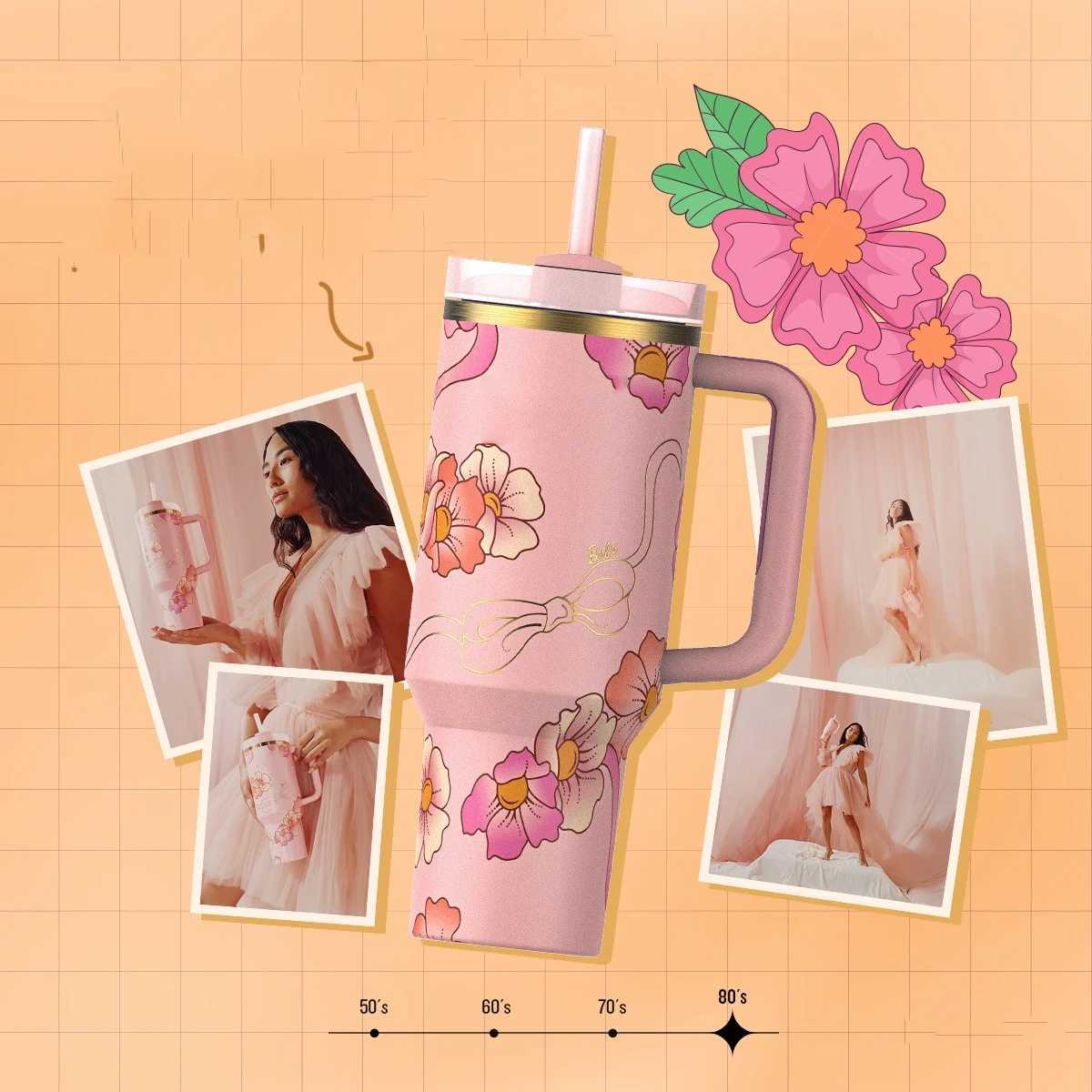 Fashion Hot S 40oz Stainless Steel Cup Handle Lid and Straw Vntines Day Christmas Gift Birthday Gift With Y250221