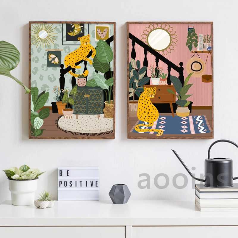 African Art Prints Bohemian Abstract Fashion African Black Girl Bathing Poster Tropical Plants Jungle Women Canvas Painting Decoration Y250218