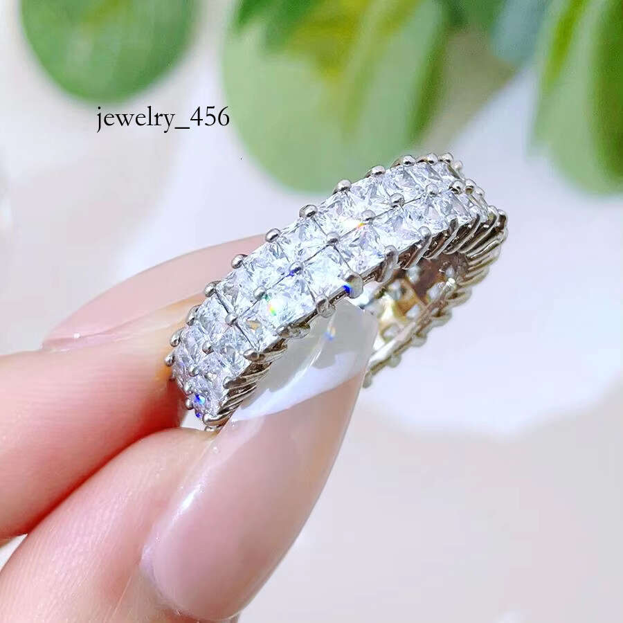 FOXI Tennis Double Row Princess Square Sterg Sier Moissanite Dia Eternity Band Ring