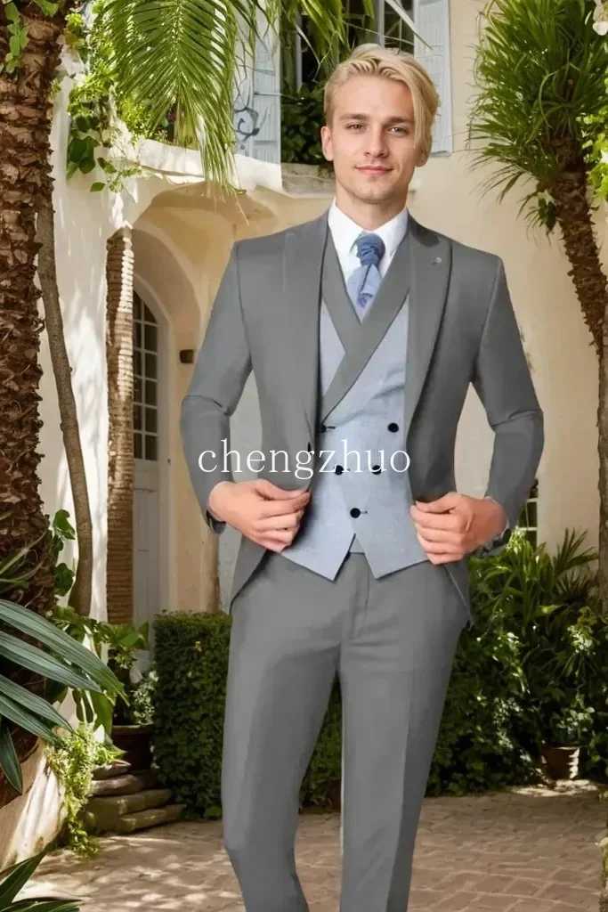 Casual Slim Fit Mens Suits 3 Pieces Blazer Vest and Pants Set Peak Lapel Tuxedo Suits for Men Wedding Dresses BusinessXJ250222