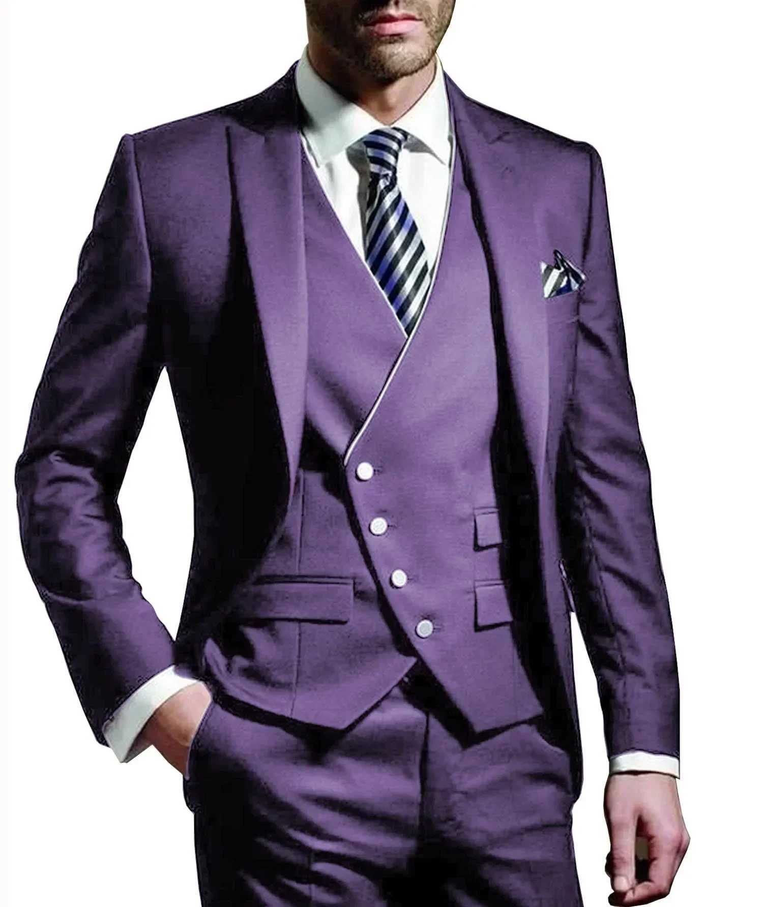 Elegant Men Suits 3 Pieces Slim Fit Blazer Vest Pants Set Peak Lapel Tuxedo Set for Wedding Single Breasted Suit Elegant WeddingXJ250222
