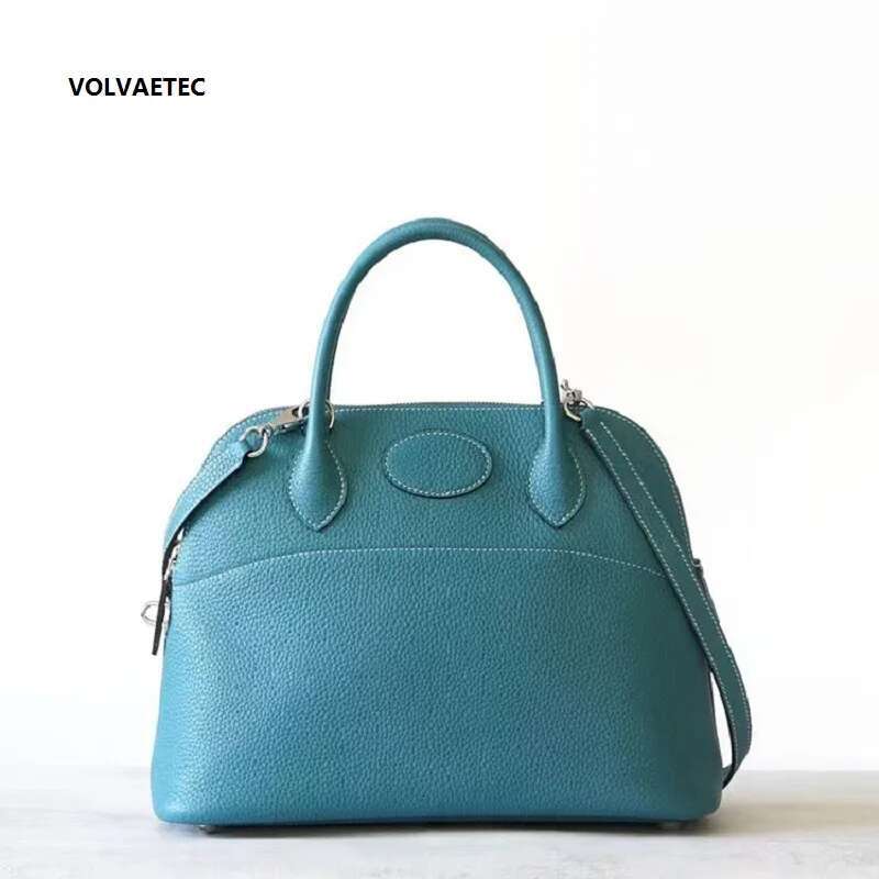 Half-Hand Sewn Steel Hardware Top Layer T Cowhide Bowg Large Shell Commuter Shoulder Bag Vintage Versatile