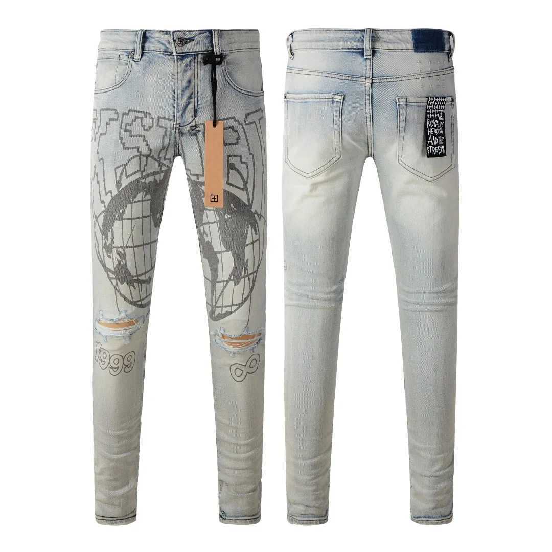 Retro Mens Jeans KSUBI Cross Paint World Hole Trend Low Rise Skinny Denim Pants Pleated Ripped Frayed Trousers 303 W250222