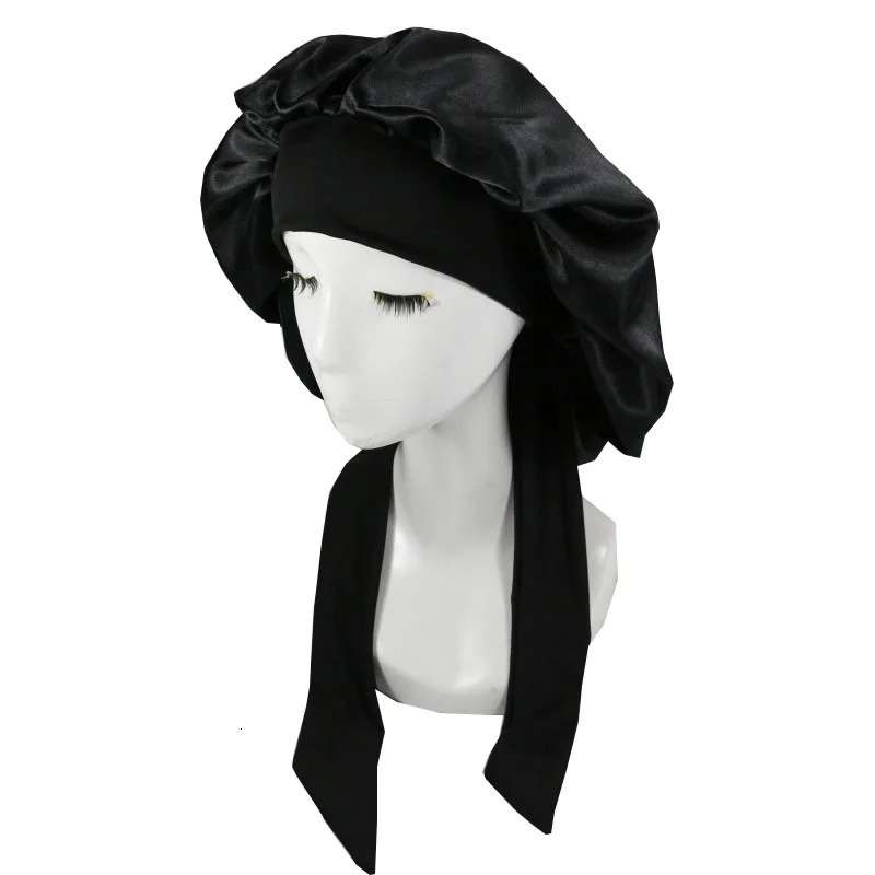 Women Satin Solid Sleeping Hat Night Sleep Cap Hair Care Bonnet Nightcap For Men Unisex De Nuit Shower Turban 250213