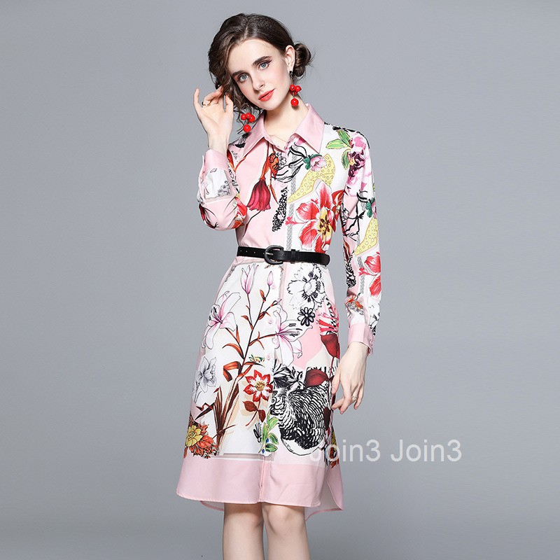 early spring new European fashion socialite temperament waist cinching and slimming positioning floral lining dress womens pink