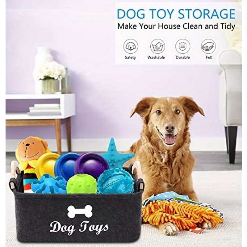 1pc Felt Dog Toy Box, Storage Basket Chest Organizer For Organizing Pet Toys, Blankets, Leashes And Food