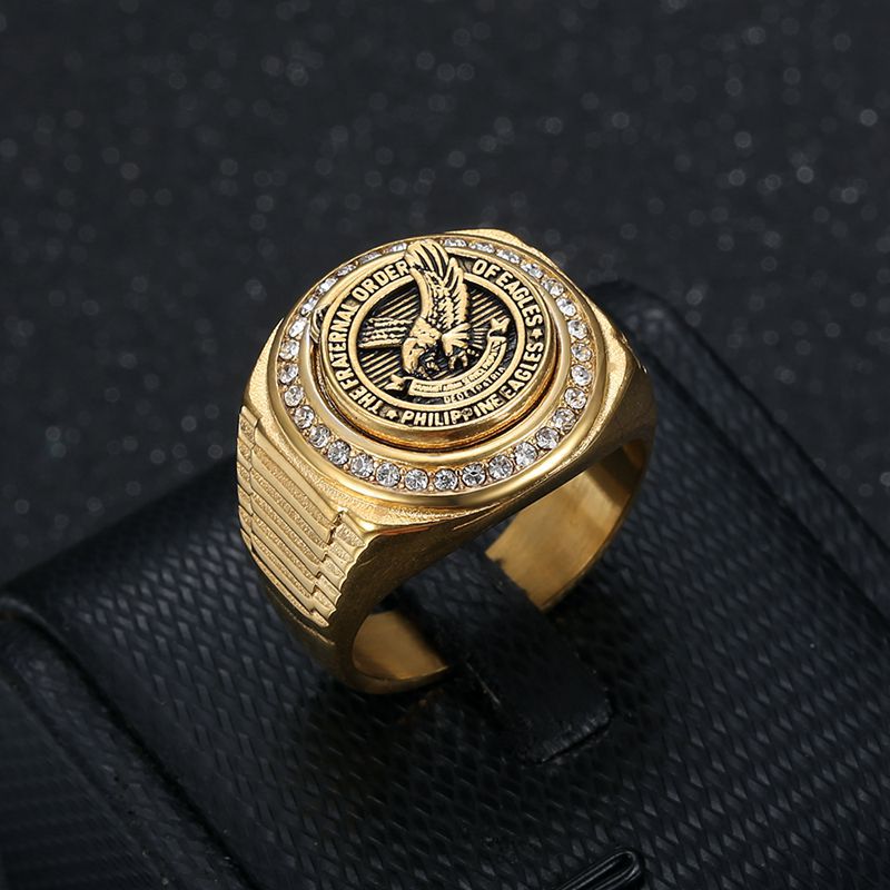 Hip Hop Philippine Eagle Casting Ring Stainless Steel Gold Plated Mens Jewelry