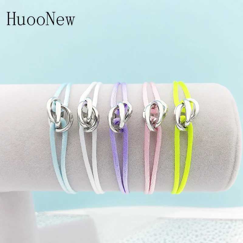 New Hot Stainless Steel Bracelet 3 Metal Buckle Ribbon Lace Up Chain Multicolor Adjustable Size Bracelet For Women Man Unisex W250221