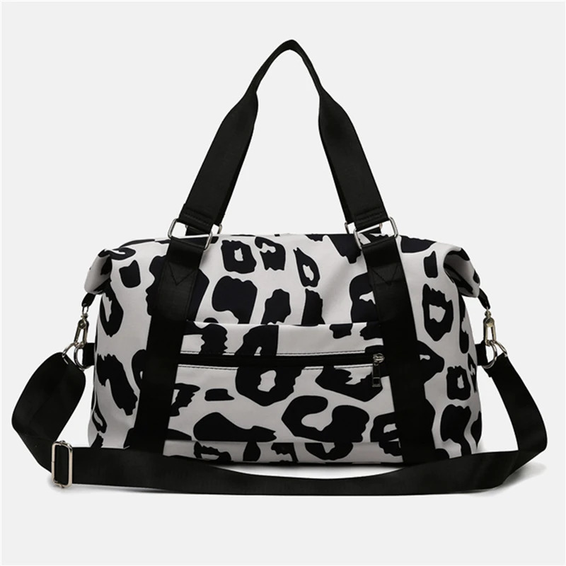 Womens weekend handbag with dry wet separation fashion travel bag womens leopard print Oxford cloth fitness handbag 250214